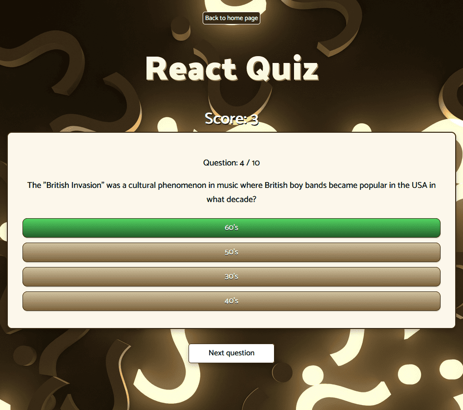 screenshot of the Quiz App user interface